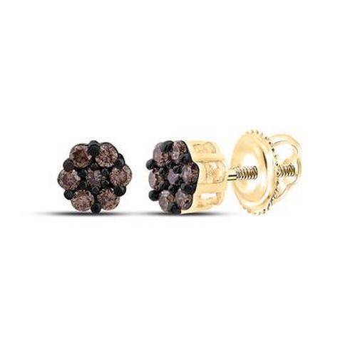 Cognac Diamond Cluster Stud Earrings 0.20ctw 10K Gold