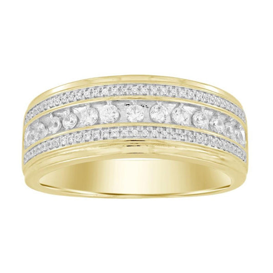 0.50 Cttw Diamond Wedding Mens Band Ring Three Row 10k Two-tone Gold