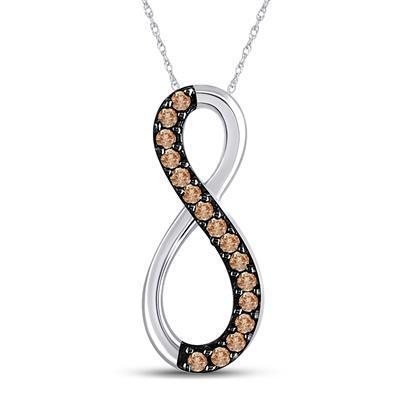 Chocolate Diamond Infinity Charm Pendant 10k White Gold