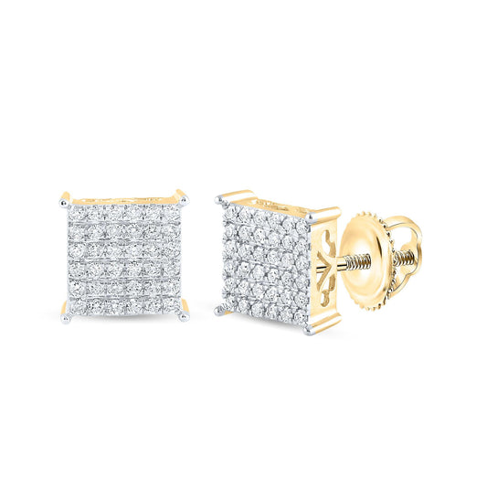 0.50cttw Diamond Stud Square Mens Earrings 10k Yellow Gold Screw Back