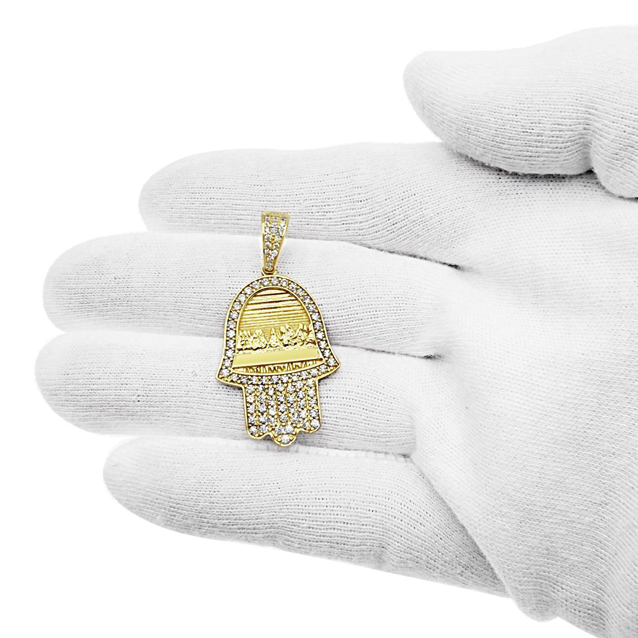 Hamsa Hand Last Supper Pendant 10k Gold Charm