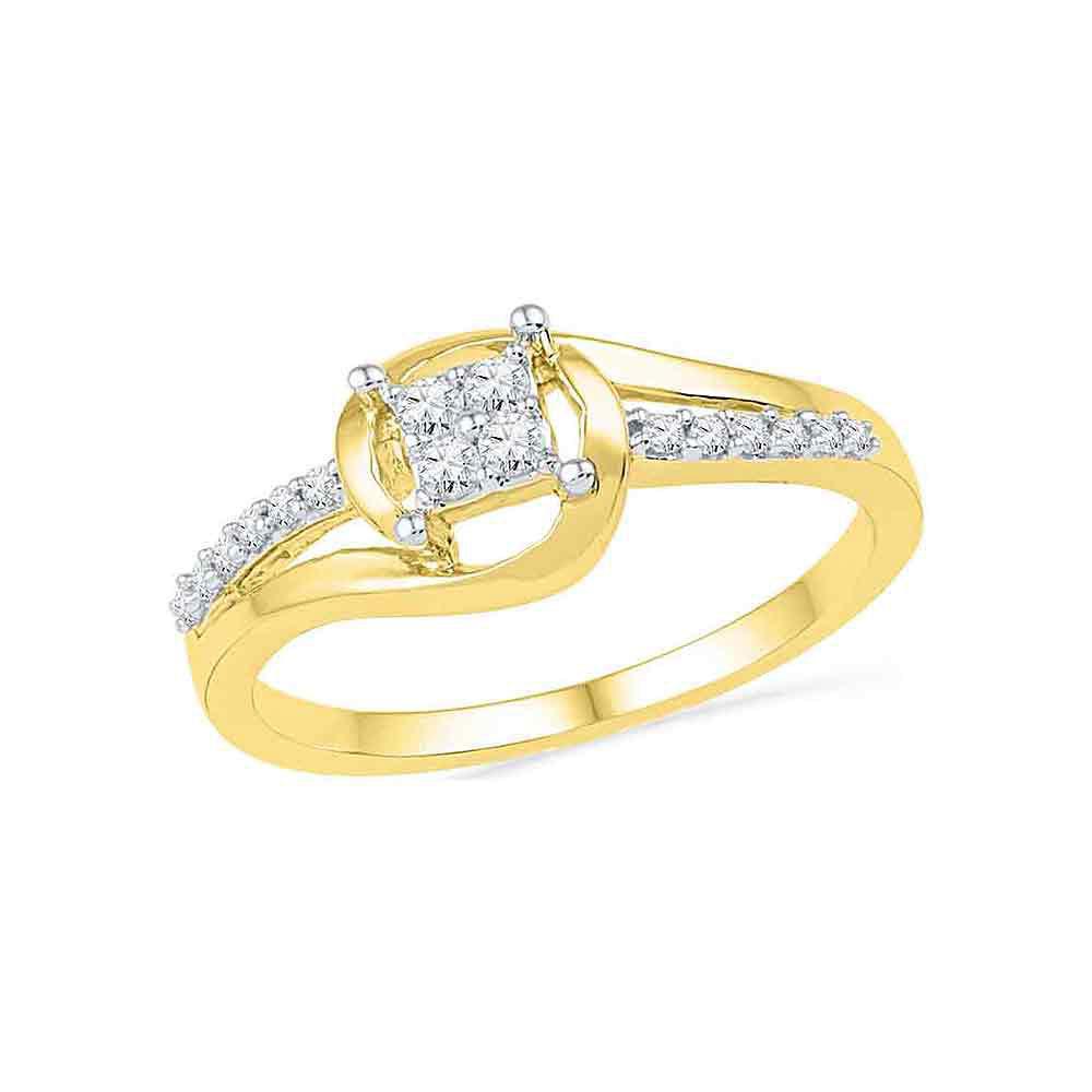 Diamond Square Engagement Ring 10k Yellow Gold