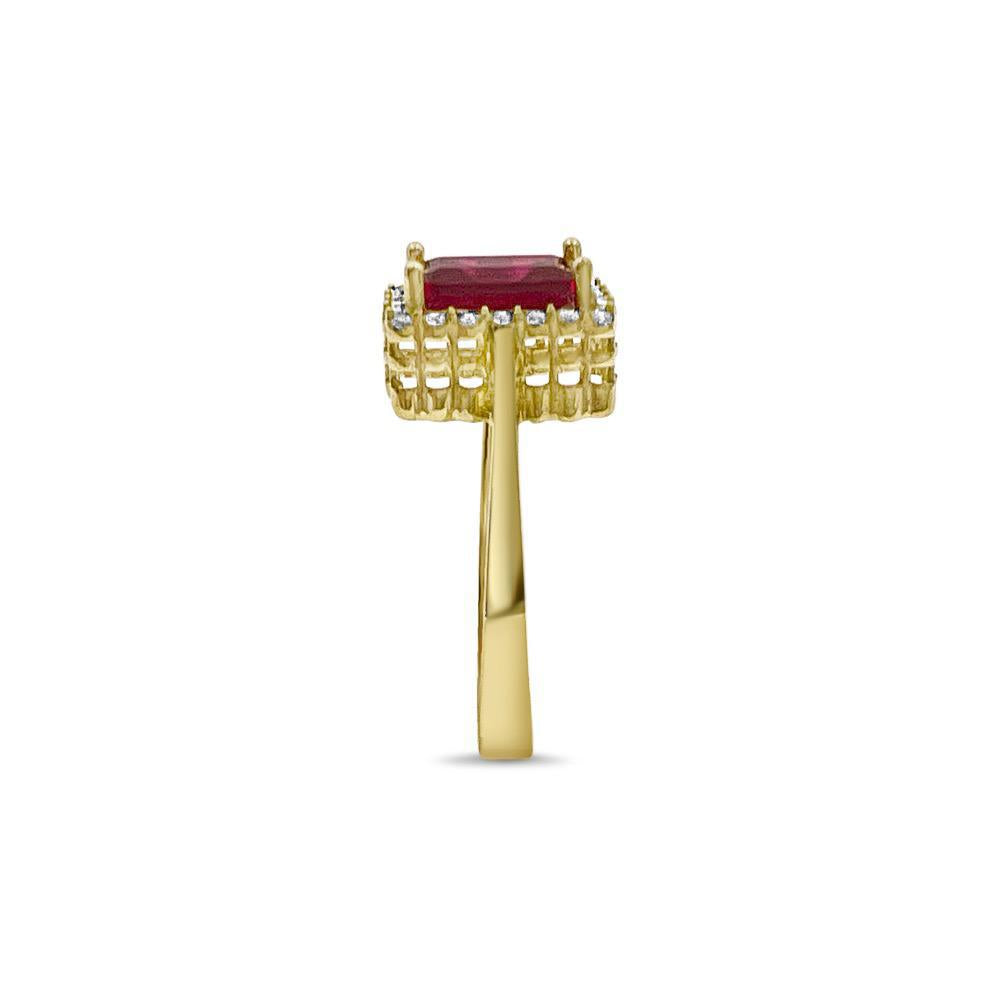 14K Yellow Gold Simulated Ruby Halo Ring