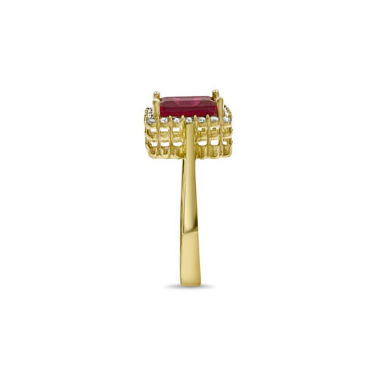 14K Yellow Gold Simulated Ruby Halo Ring