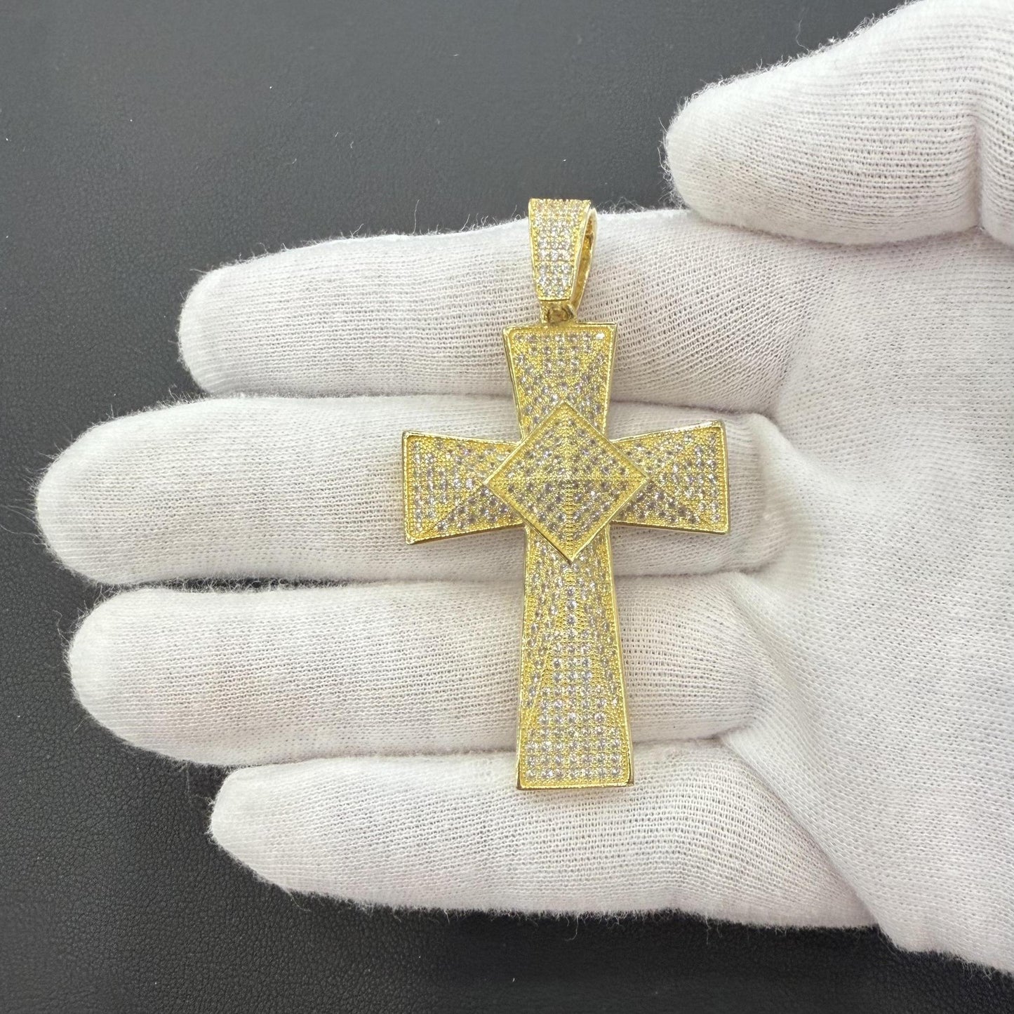 Cross Pendant Charm 925 Sterling Silver Gold Plated Iced Out