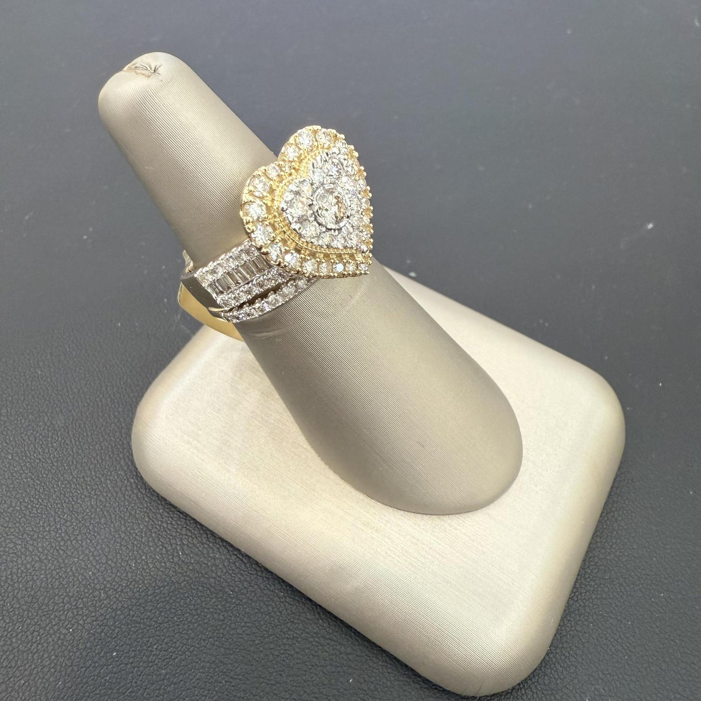 2ctw Diamond Heart Halo Baguette Wedding Ring Set 10K Yellow Gold