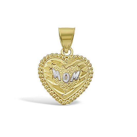 Mom Heart Pendant 10k Two tone Gold Charm 0.7"