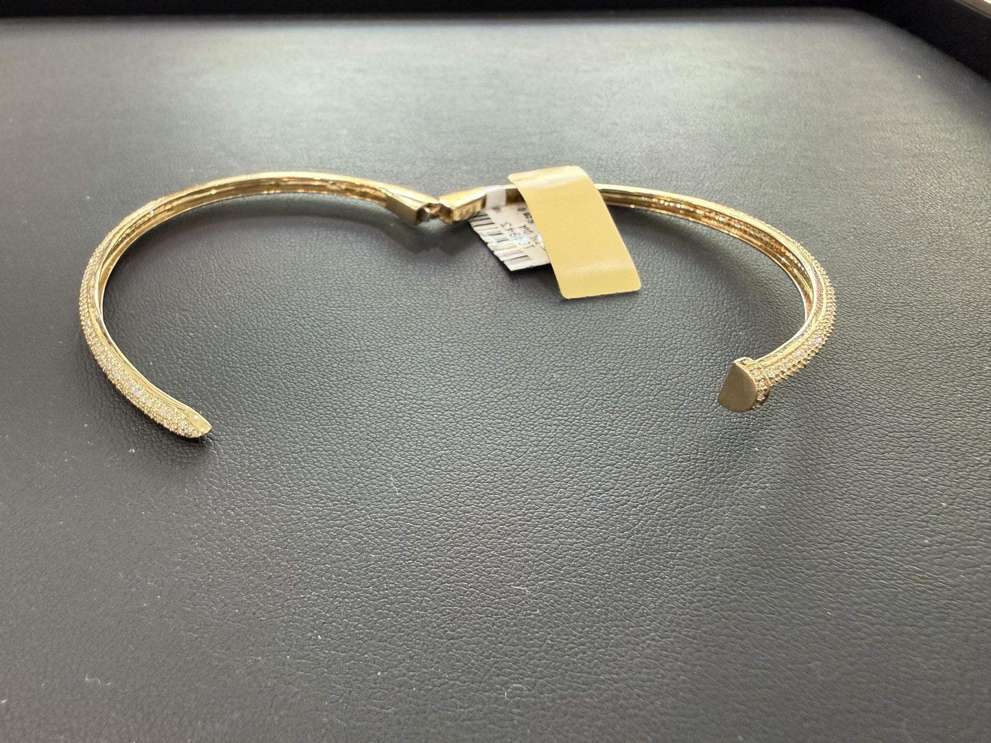 1.63ctw Diamond Nail Bypass Open Cuff Bangle 10K Yellow Gold