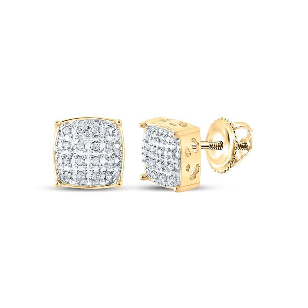 Diamond Square Cushion Stud Mens Earrings 10K Yellow Gold Screw Back