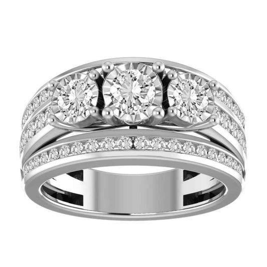 1.50cttw Round Diamond Three Stone Womens Ring Band 14k White Gold