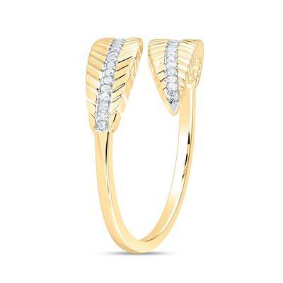 Diamond Bypass Leaf Ring Round 10K Yellow Gold