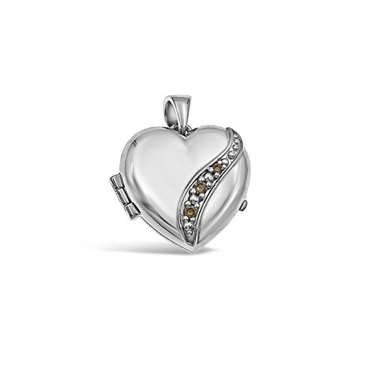 Brown Diamond Heart Locket Picture Photo Pendant 10k White Gold