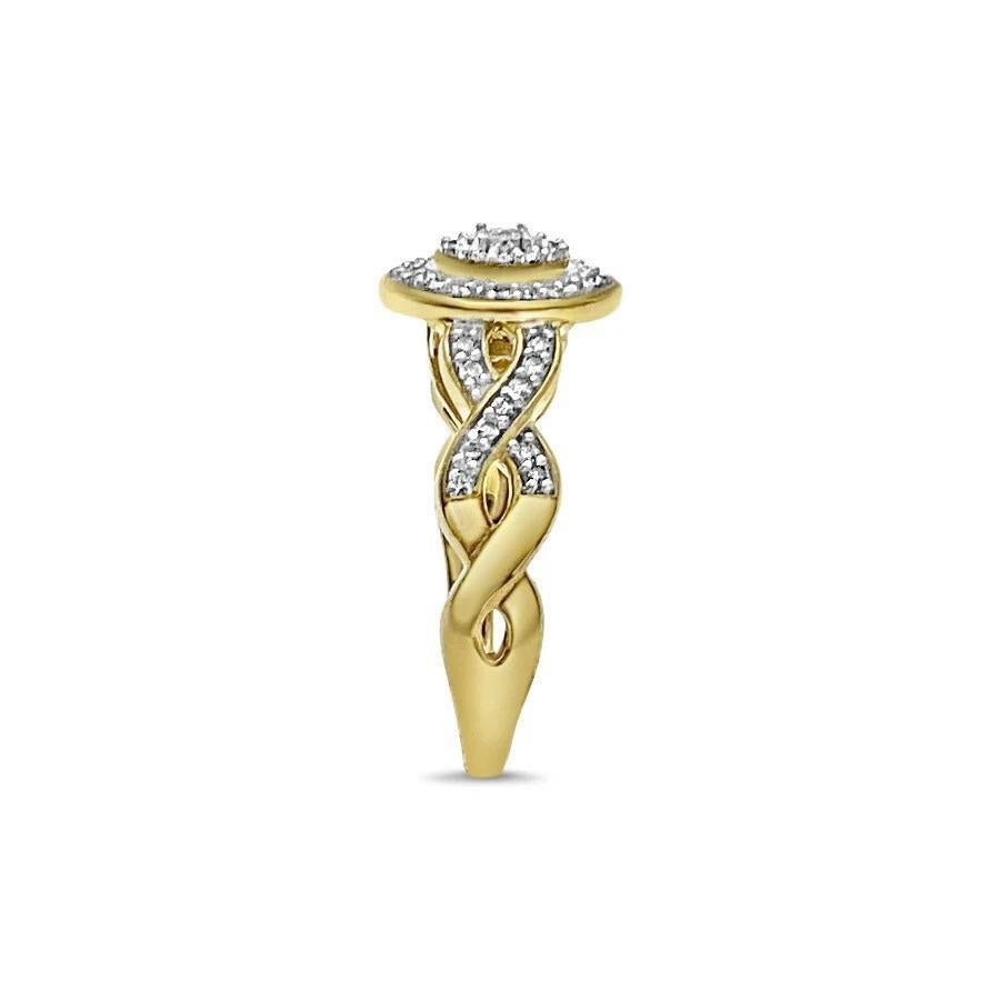 Diamond Engagement Oval Cluster Ring Twisted Band 10k Yellow Gold