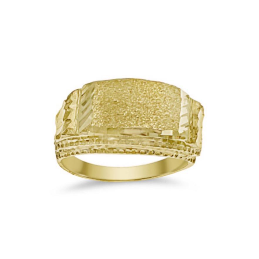 10k Yellow Gold Nugget Mens Signet Pinky Ring Band
