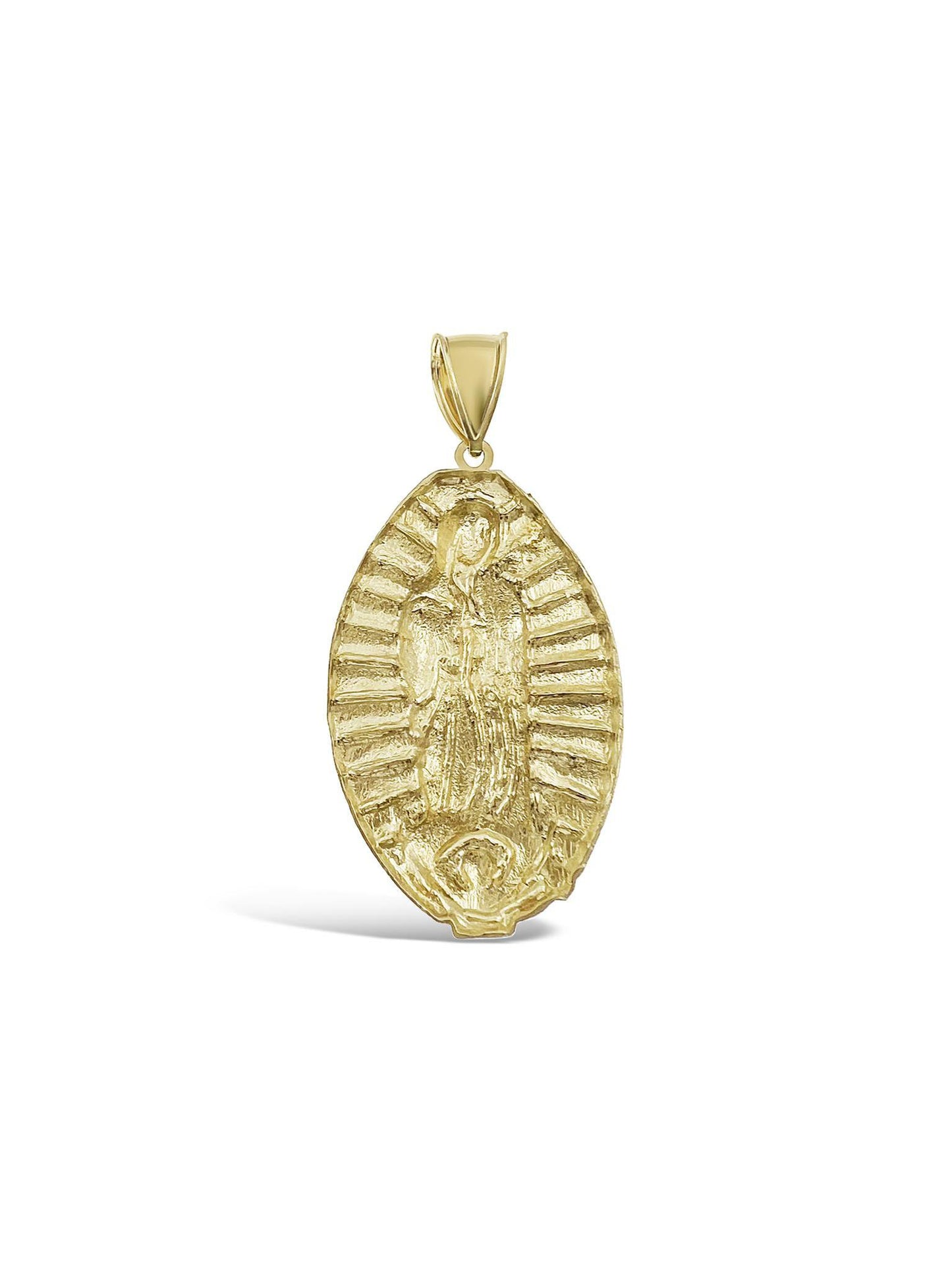 Virgin Mary Pendant 10k Gold Lady Guadalupe Charm 2.1"