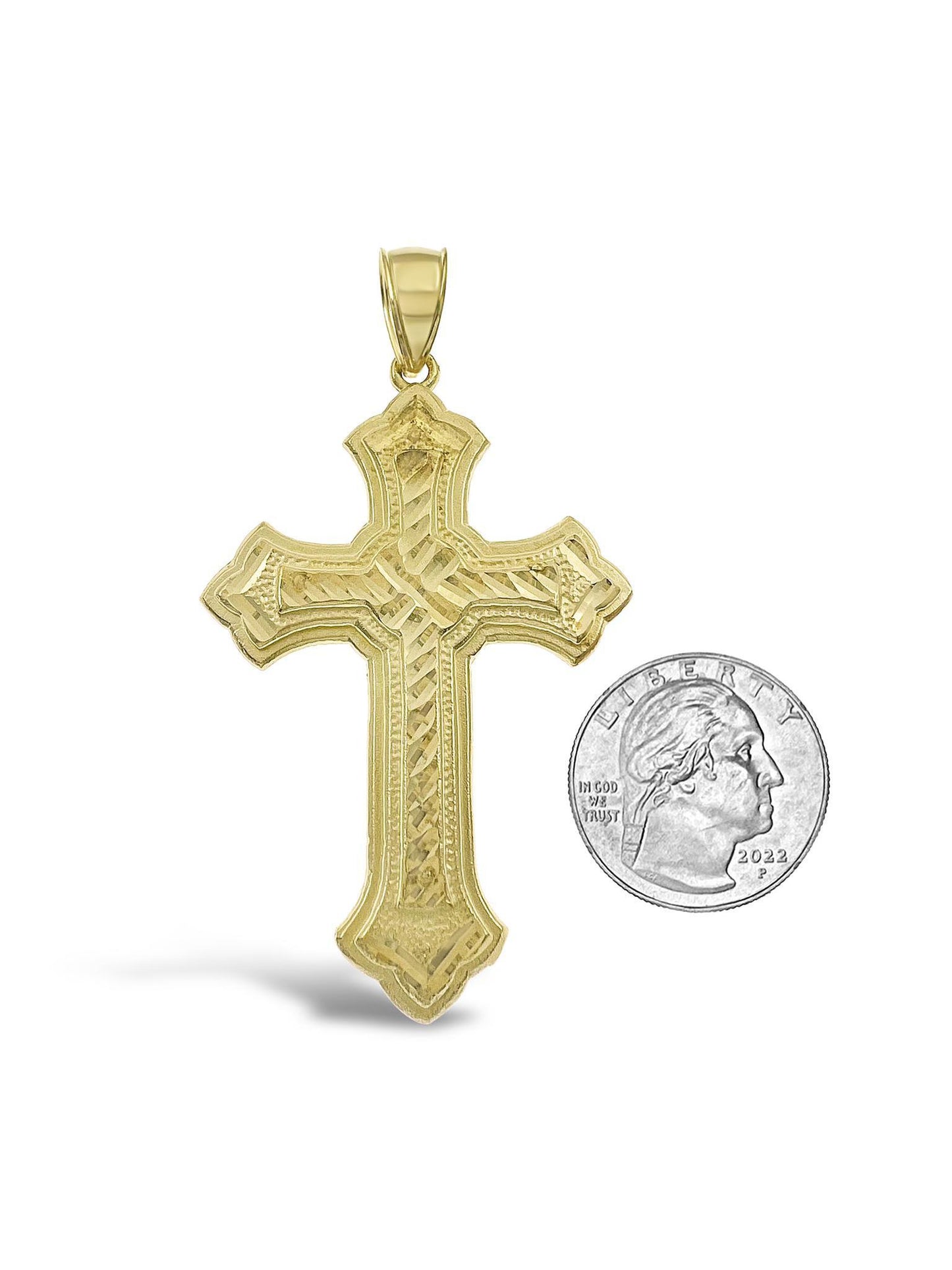 10k Yellow Gold Cross Pendant Men Charm 2.7"