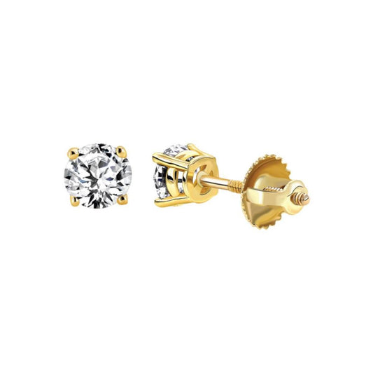 0.50ct Diamond Round Solitaire Stud Earrings 14k Yellow Gold