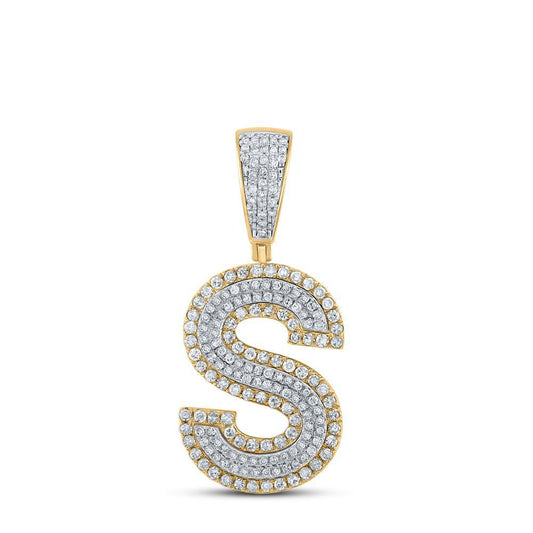 0.75 Cttw Round Diamond Letter Initial S Pendant Charm 10k Two-tone Gold