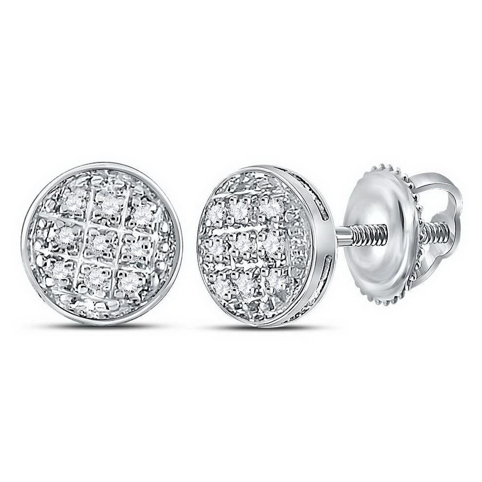 Diamond Round Stud Mens Earrings 10K White Gold Screw Back