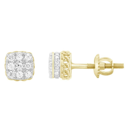 Diamond Stud Round Earrings 10k Yellow Gold Screw back