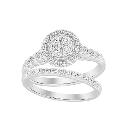 0.50cttw Diamond Round Wedding Bridal Set Ring 10k White Gold Size 7