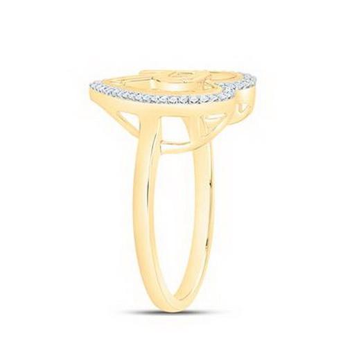 Diamond Initial R Heart Ring 10K Yellow Gold Womens