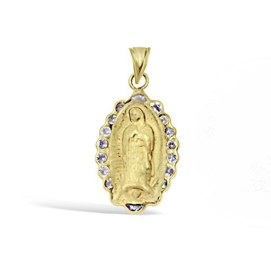 14K Yellow Gold Virgin Mary Lady Guadalupe Oval Pendant
