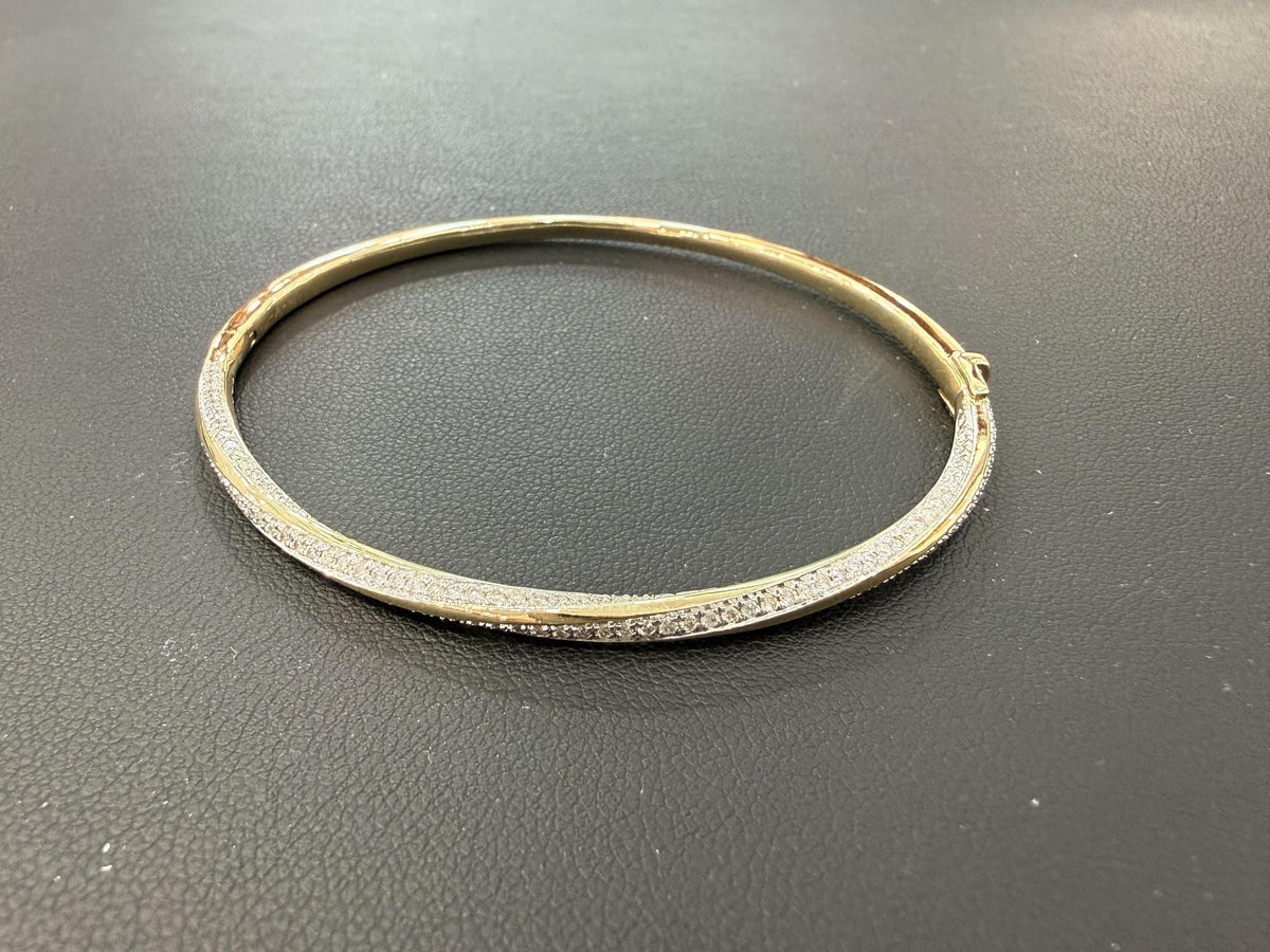 1.00ctw Diamond Twist Bypass Bangle Bracelet 14K Yellow Gold