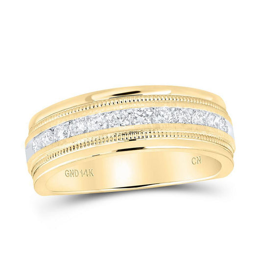 0.50Cttw Round Diamond Mens Wedding Single Row Band Ring 14k Yellow Gold