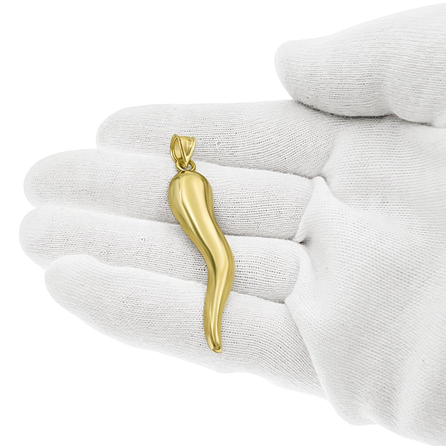 Cornicello Italian Horn Pendant 10k Yellow Gold Charm 2.3"