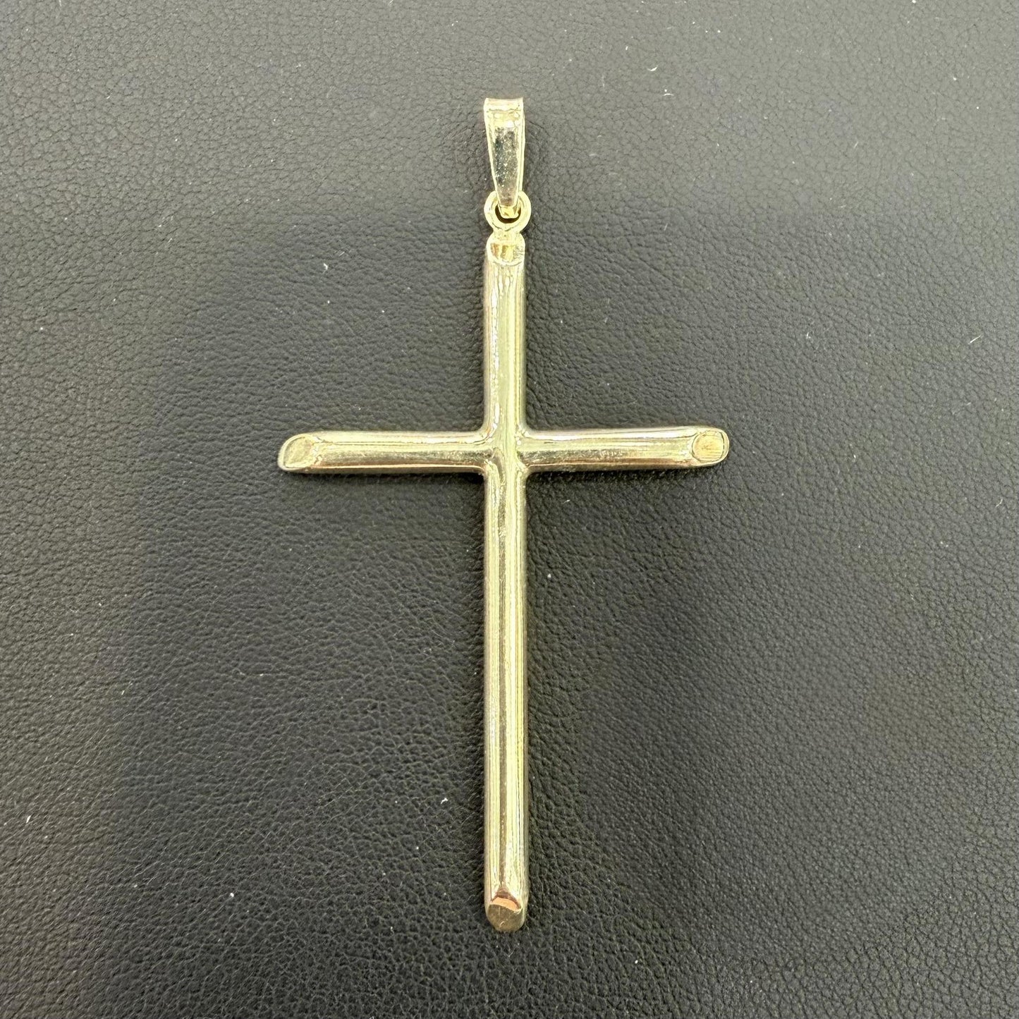 Cross Plain Pendant Charm 925 Sterling Silver Gold Plated 2.3"