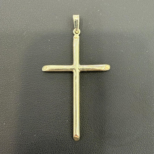Cross Plain Pendant Charm 925 Sterling Silver Gold Plated 2.3"