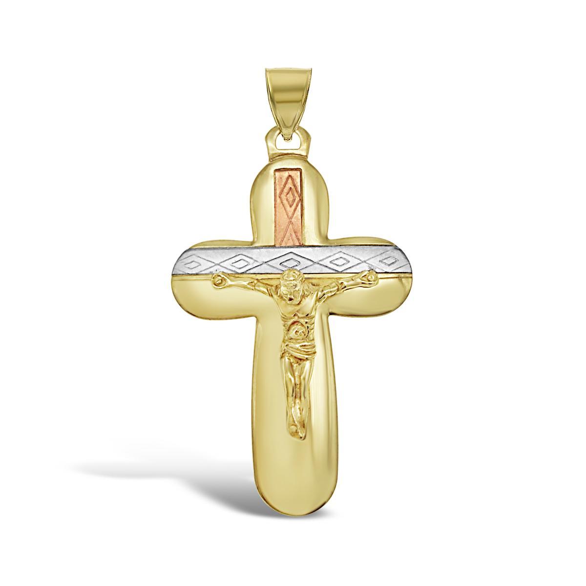 14k Tri Color Gold Crucifix Cross Pendant