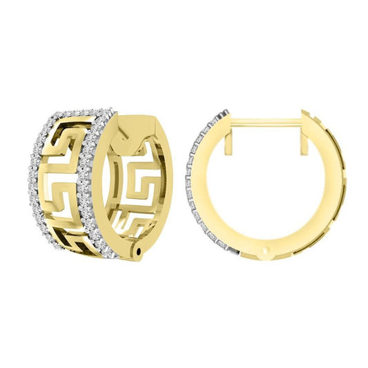 0.20cttw Diamond Greek Key Hoop Earrings Round 10k Yellow Gold