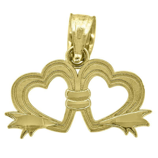14K Yellow Gold Double Hearts Pendant Charm