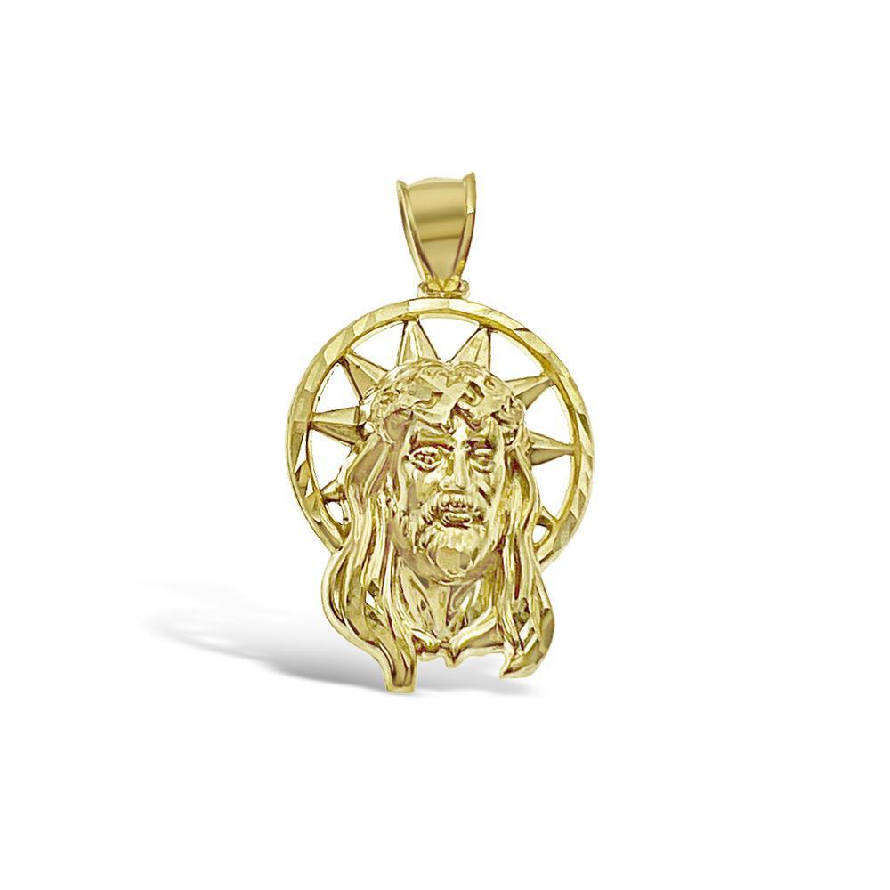 Jesus Head Face Pendant Real 10k Gold Mens Charm 1.2"