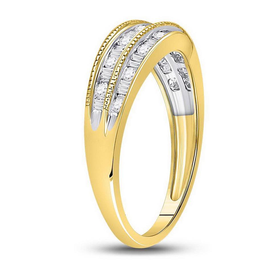 Baguette Diamond Wedding Crossover Band 10k Yellow Gold 1/3cttw