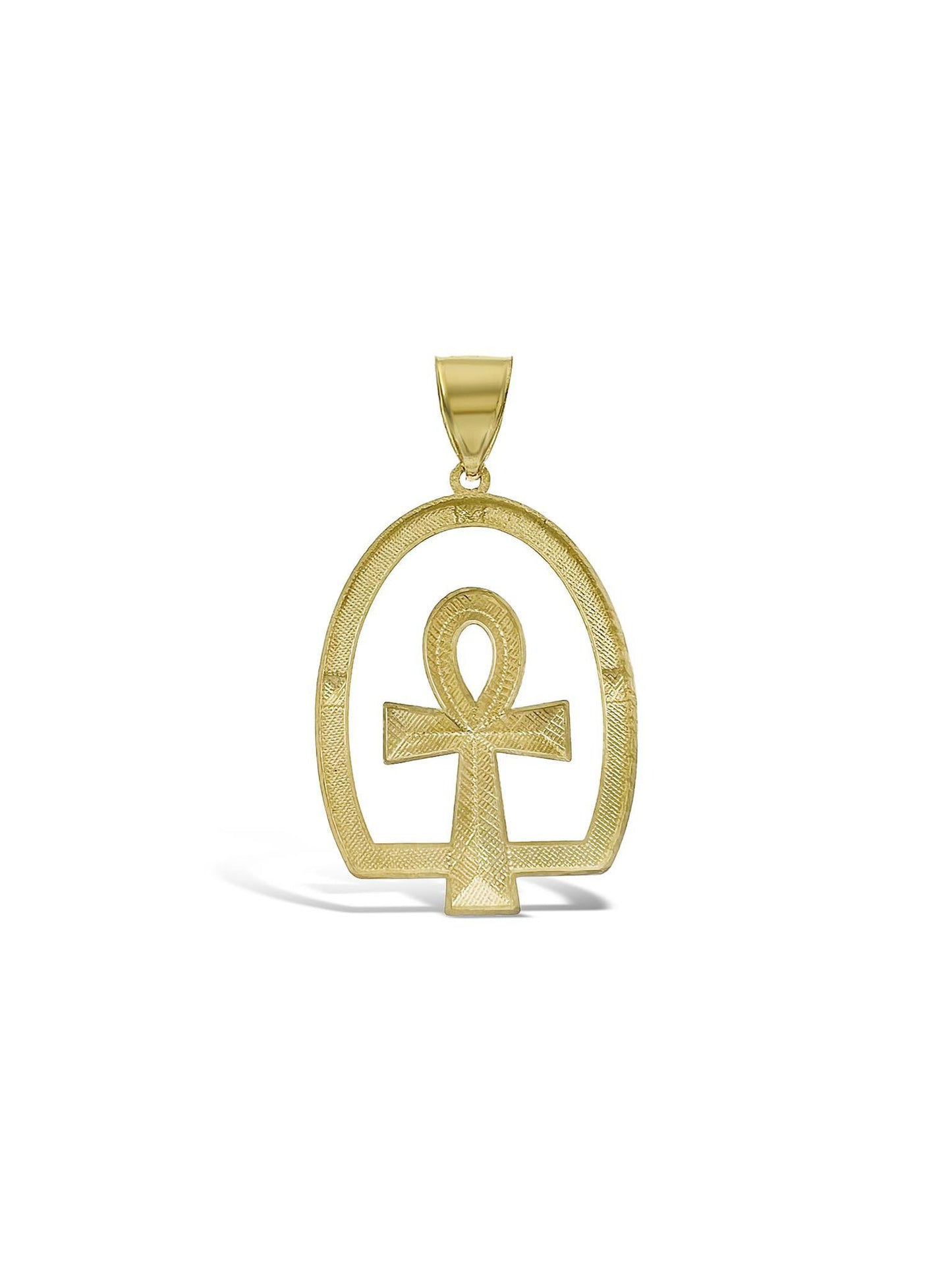 Egyptian Ankh Cross Pendant 10k Yellow Gold Men Charm 2"