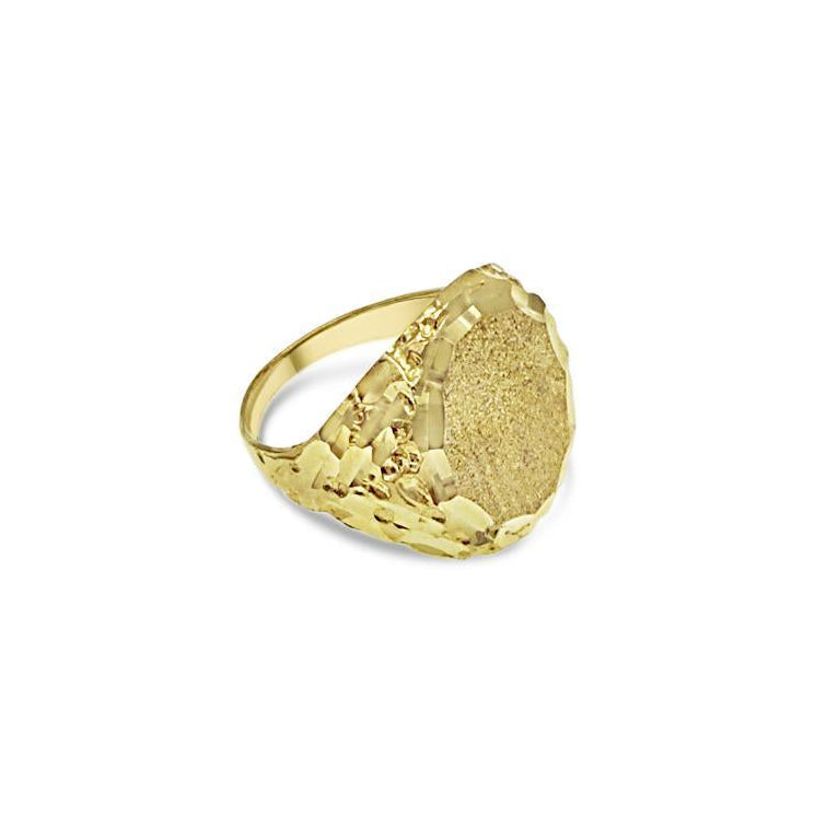 10K Yellow Gold Oval Nugget Signet Ring Mens