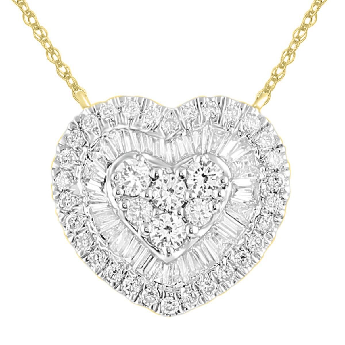 1.0cttw Diamond Baguette Heart Pendant Necklace 10k Yellow Gold