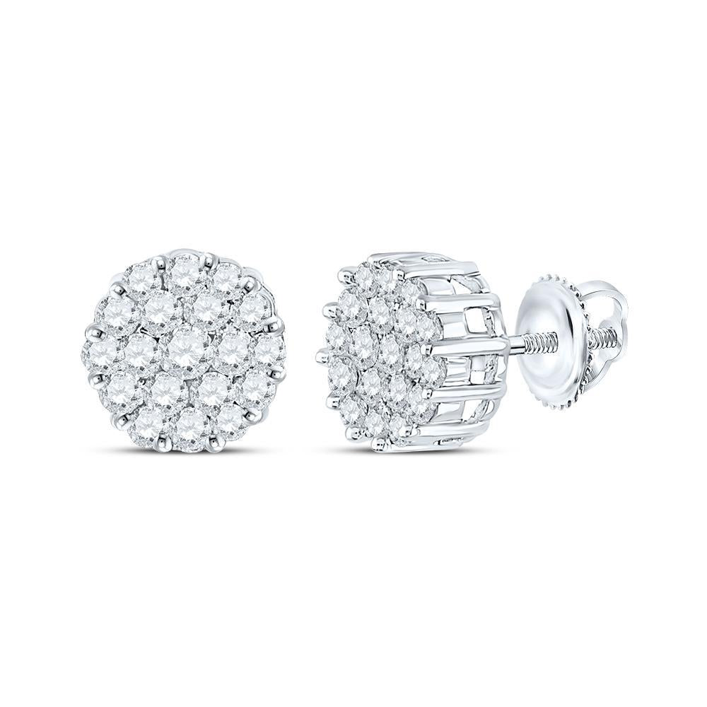 0.72Ctw Diamond Round Mens Stud Earrings 14k White Gold Screw Back