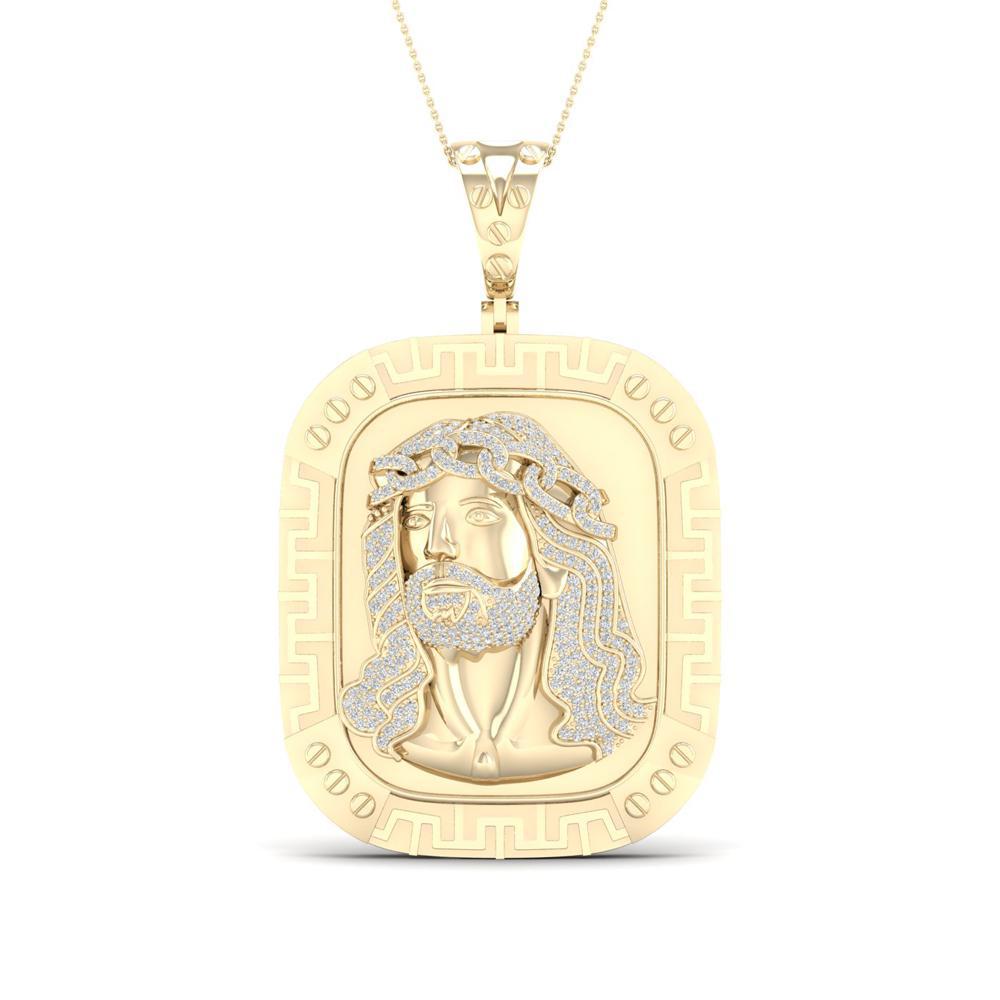 0.62 Cttw Round Diamond Jesus Mens Pendant Charm 10k Yellow Gold