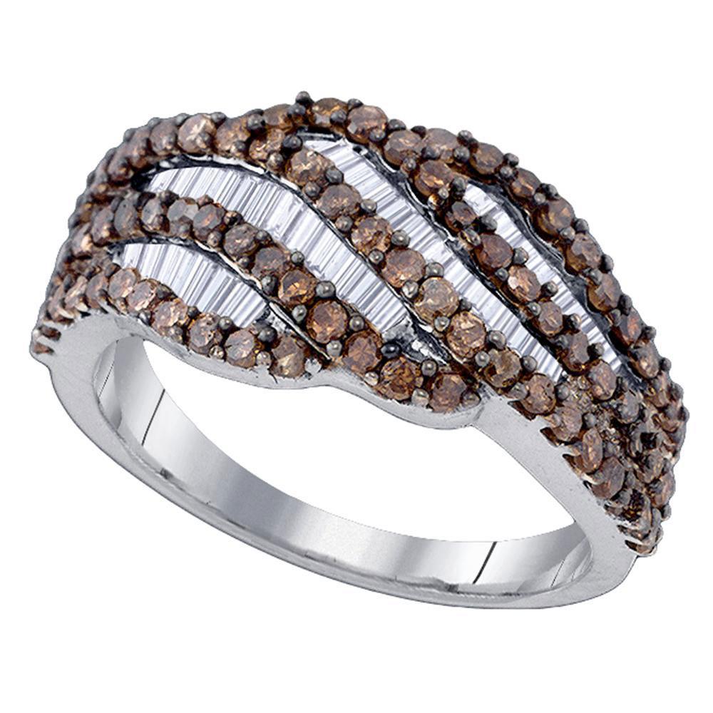 1.25cttw Brown Round / Baguette Diamond Ring 925 Sterling Silver