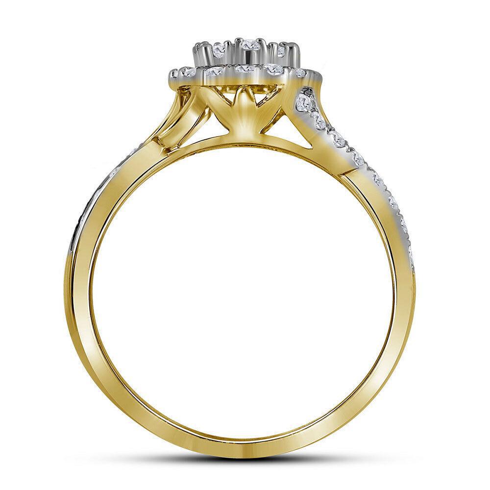 1ctw Diamond Round Cluster Halo Bridal Wedding Set 14K Yellow Gold