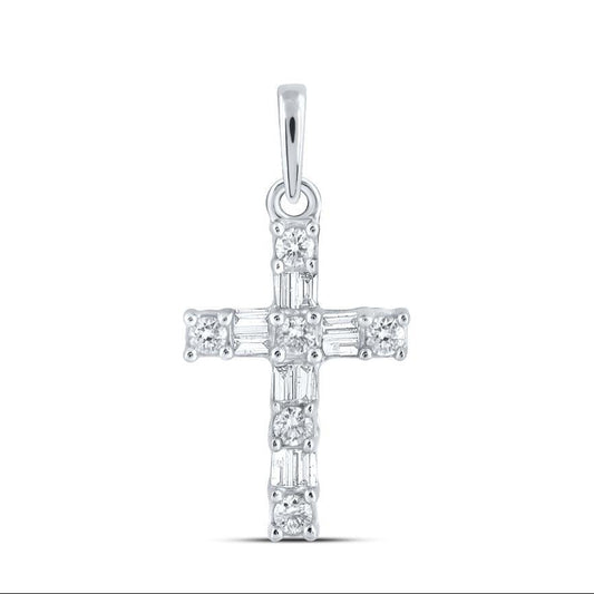 0.17ctw Diamond Baguette Cross Pendant 10K White Gold