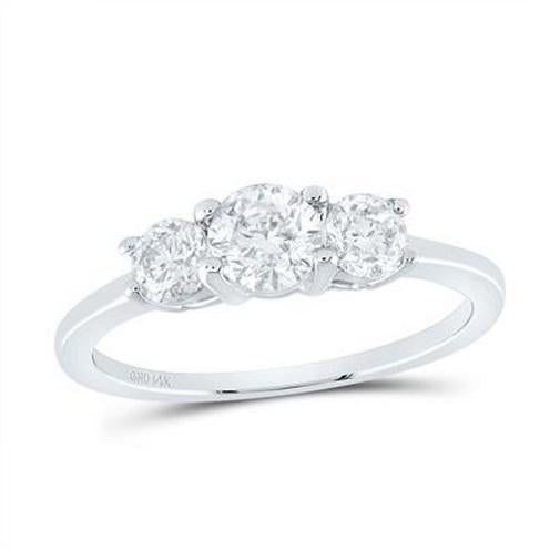 1.00ctw Round Diamond Three Stone Bridal Wedding Engagement Ring 14k White Gold