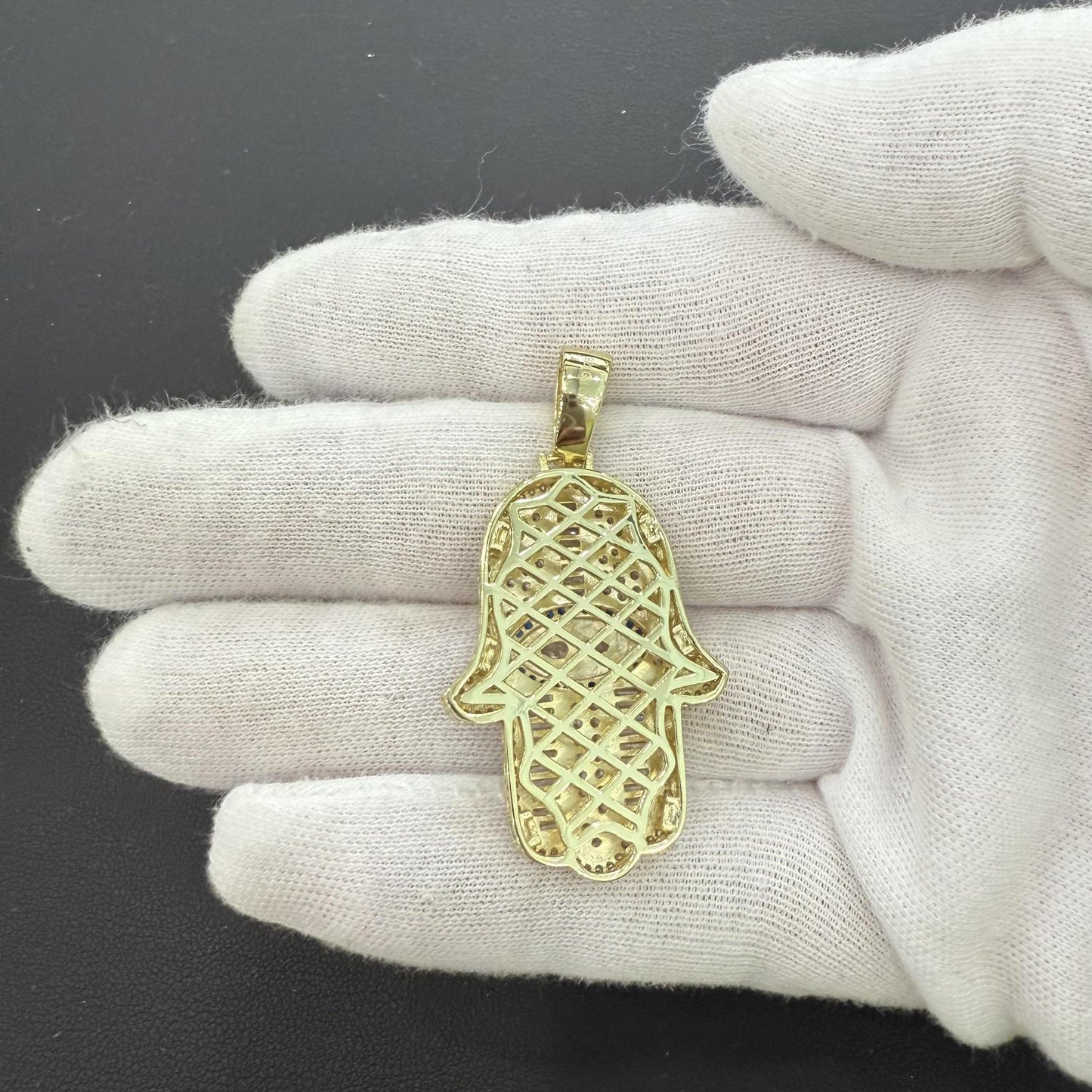 Hamsa Hand 925 Sterling Silver Gold Plated CZ Evil Eye Protection Pendant Charm