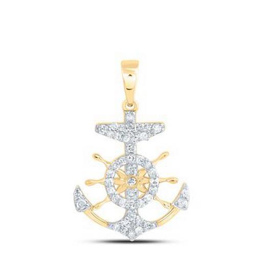 Diamond Round Anchor Charm Pendant 10k Yellow Gold