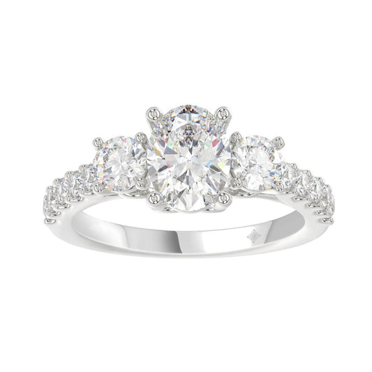 2.5 cttw Lab Grown Oval Round Diamond Three Stone Engagement Ring 14k White Gold