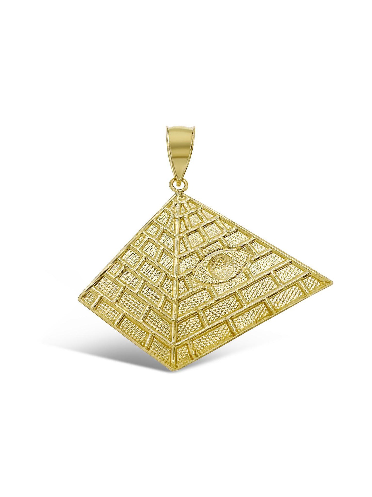 10k Gold Pyramid All-Seeing Eye Illuminati Pendant Egyptian Style Charm 2.3 inch